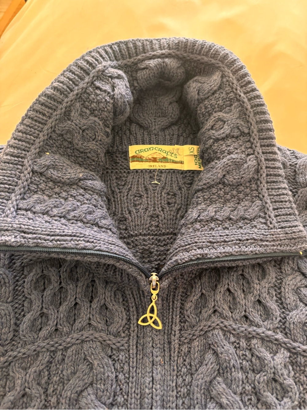 Aran Crafts Irish Knit Sweater - Blue - XS - zip w/high neck. WARM - Picture 4 of 8